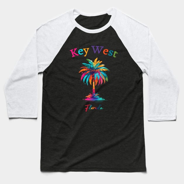 Key West Watercolor Palm Tree Baseball T-Shirt by eighttwentythreetees